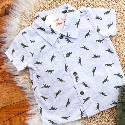 Conj. Camisa Rex's e Bermuda - Branco e Verde Musgo